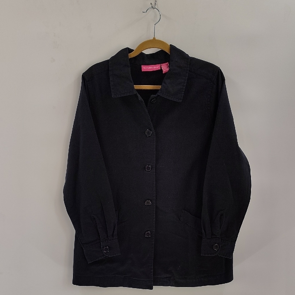 Woman Within Black Button Up Jacket Peacoat Style Size Medium